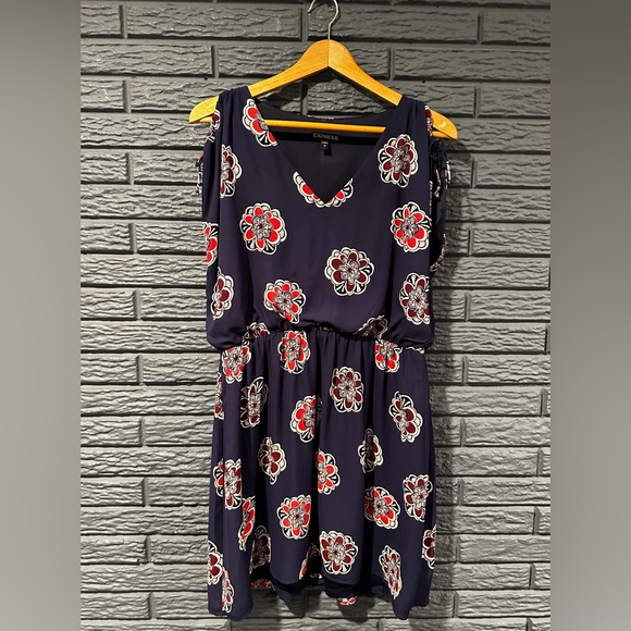Express Mini Dress L Exposed Shoulder Tie Chiffon 90s Y2K Floral. SO CUTE! - Picture 1 of 5